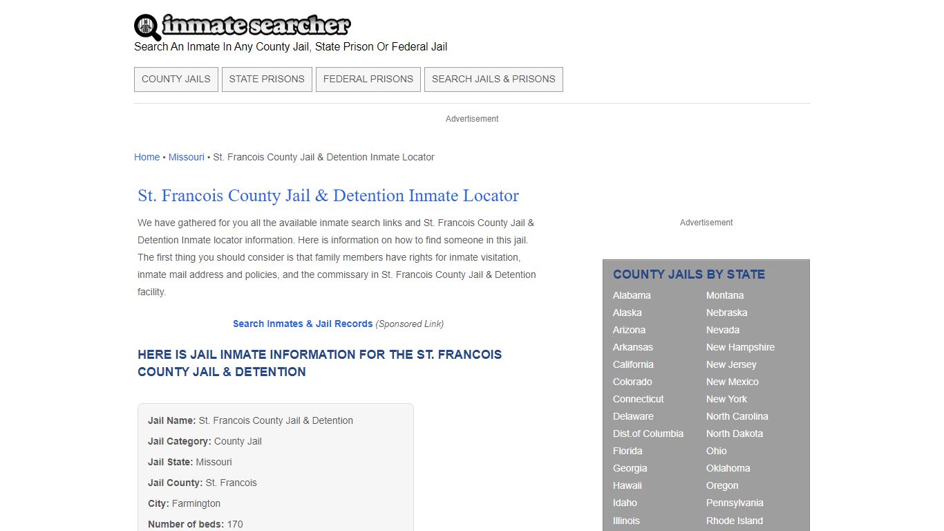 St. Francois County Jail & Detention Inmate Locator - Inmate Searcher